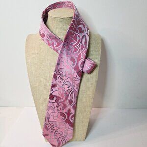 Covington Men’s Jacquard Paisley Grey Pink Silk Tie 60" x 3.5" Necktie